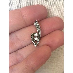 Sterling Silver 924 Stamped Marcasite Clear Stone Pendant Jewelry